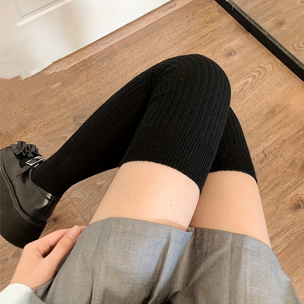 Cozy Ribbed Thigh High Socks for Women, Warm Over-The-Knee Stockings