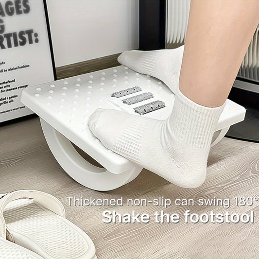 Foot stool for office or desk, relieves fatigue, massages feet, prevents crossed legs.