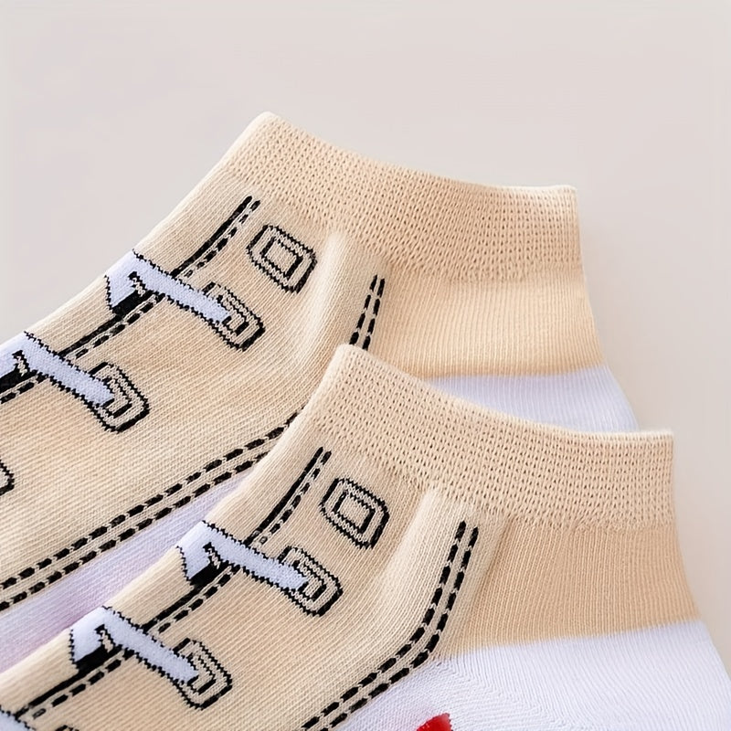 Men's fashion shoe pattern sports casual cotton socks, 5 pairs.