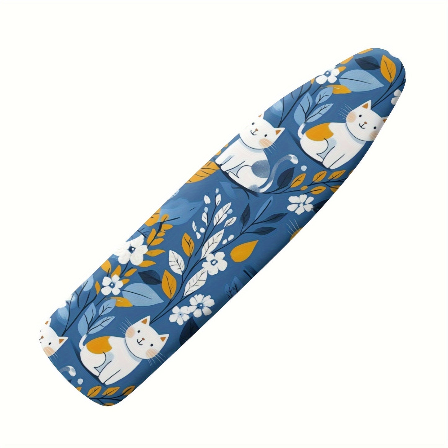 Chic White Cat Floral Ironing Board Cover with Elastic Edge - Effortless Installation, Dust-Proof Shield for Stylish Home Décor