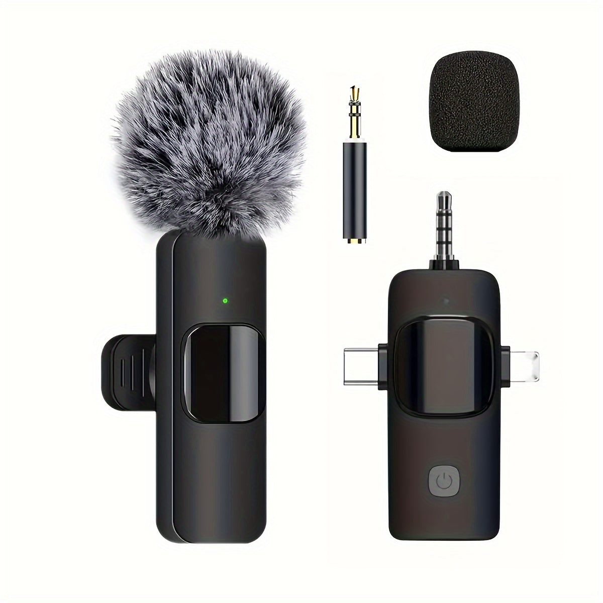 3-in-1 wireless lavalier microphone for mobile phones, Android, smartphones, cameras, and computers, ideal for video interviews, podcasts, and vlogs.