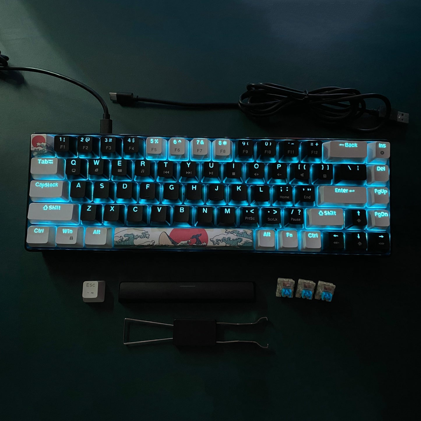 Compact 60% mechanical gaming keyboard with ice blue LED backlit and 68 keys. Features blue switch for Windows laptop and PC. Perfect gift for birthdays, Easter, President's Day, for boys