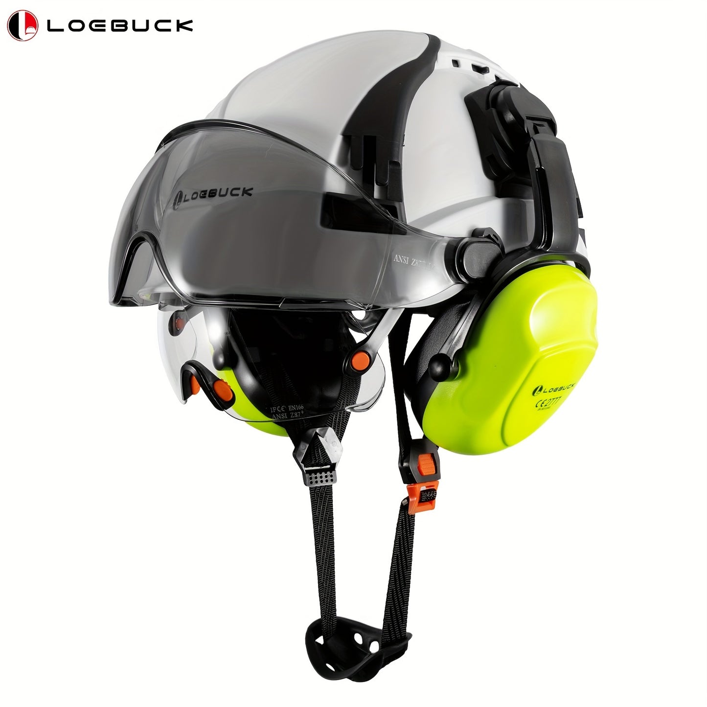 American style Safety Helmet Hard Hat with Visor, Ear Protection, and Adjustable Lightweight Vented ABS Work Helmet for Men and Women. Ideal for Industrial and Construction use.