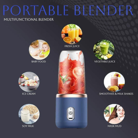 Mini juicer cup that is portable and USB rechargeable - a compact and easy-to-use blender perfect for making smoothies and shakes, great for students and busy individuals on-the-go.