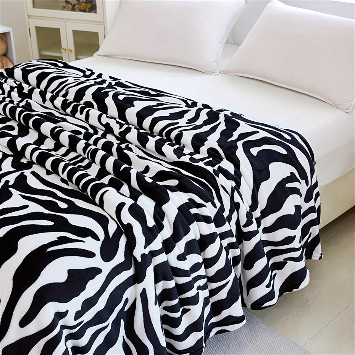 Zebra Patterned Blanket - Soft, Warm, and Versatile Blanket for Nap Time, Sofa, Office, Bed, Camping, and Travel. Perfect Gift for All Seasons.