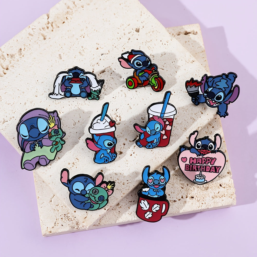 Set of 4/5/9 Disney Stitch Enamel Pins, Adorable Cartoon Zinc Alloy Brooches with Assorted Designs for Clothing and Backpacks, Perfect for Everyday or Special Occasions.