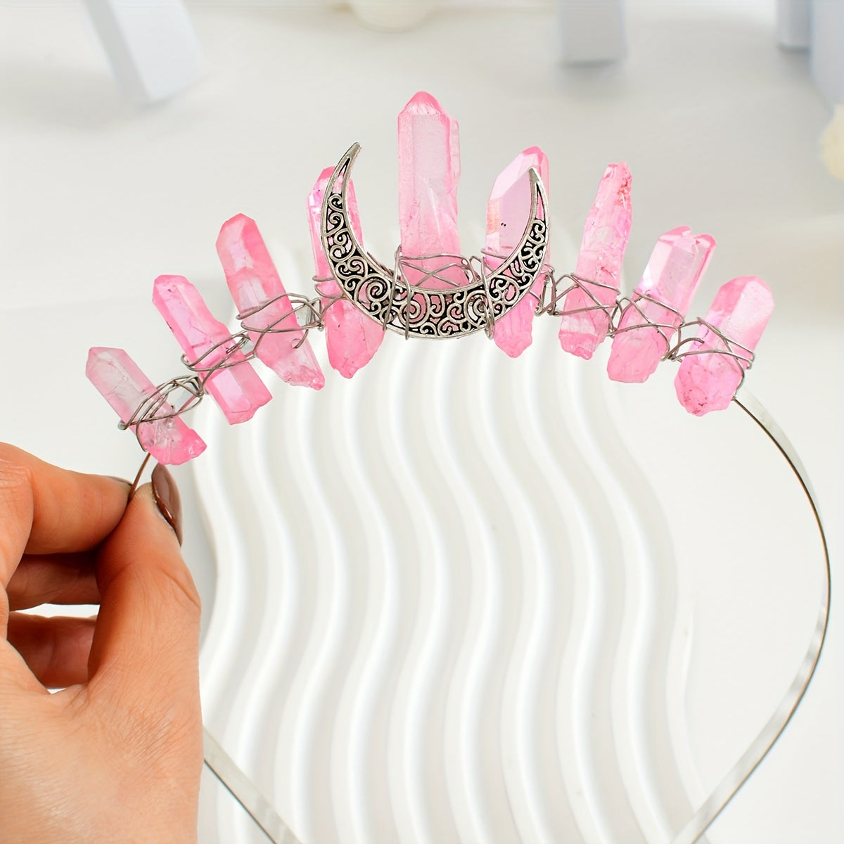 Crystal quartz raw stone crown hairband tiara headband jewelry for weddings and parties for women.