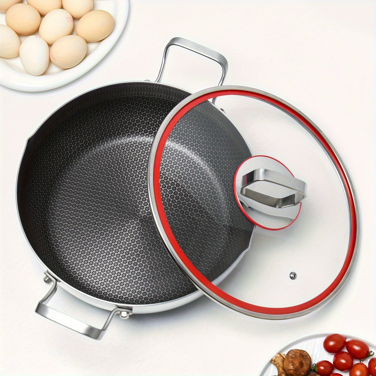 Durable Cookware Set for Home Kitchen Use: Tri-Ply Stainless Steel Frying Pan and Non-Stick Soup Pot with Lid, Ideal for Hot Pot Cooking