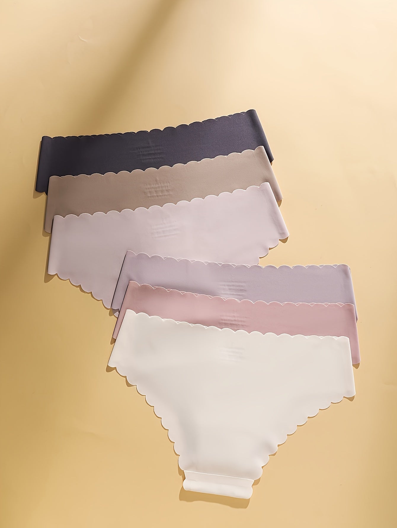 "6 Solid Scallop Trim Briefs, Sexy and Comfy Intimates Panties for Women"