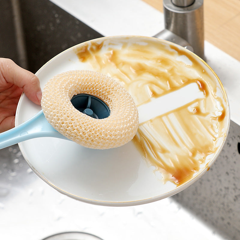 A collection of four pot cleaning tools designed to safely clean long-handled pots. Includes dish brushes, pot scrubbers, steel wool, and nano cleaning balls.