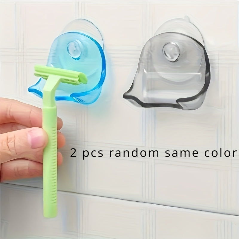 Single Plastic Suction Cup Razor Holder for Wall-Mounted Shower Storage, No Wood, No Battery, Bathroom Organizer Accessory