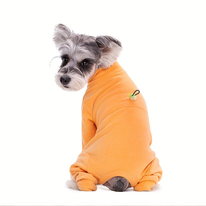 Pet jumpsuit for dogs and cats, made of 100% polyester thermal fleece with adjustable chest. Suitable for small, medium, and large breeds in all seasons.