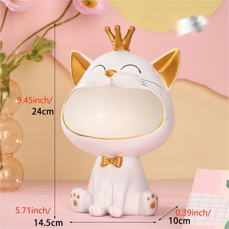 Cute Big Mouth Cat Storage Box Ornament for Wine Cabinet and Entryway Key Storage, Desktop Decoration, Aesthetic Room Decor