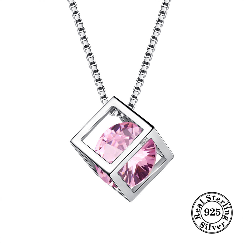 Necklace crafted from 925 Sterling Silver with a 3D Cube Crystal Pendant and Cubic Zirconia accents. Perfect for women, this piece of jewelry exudes elegance and style in a stunning silvery hue.