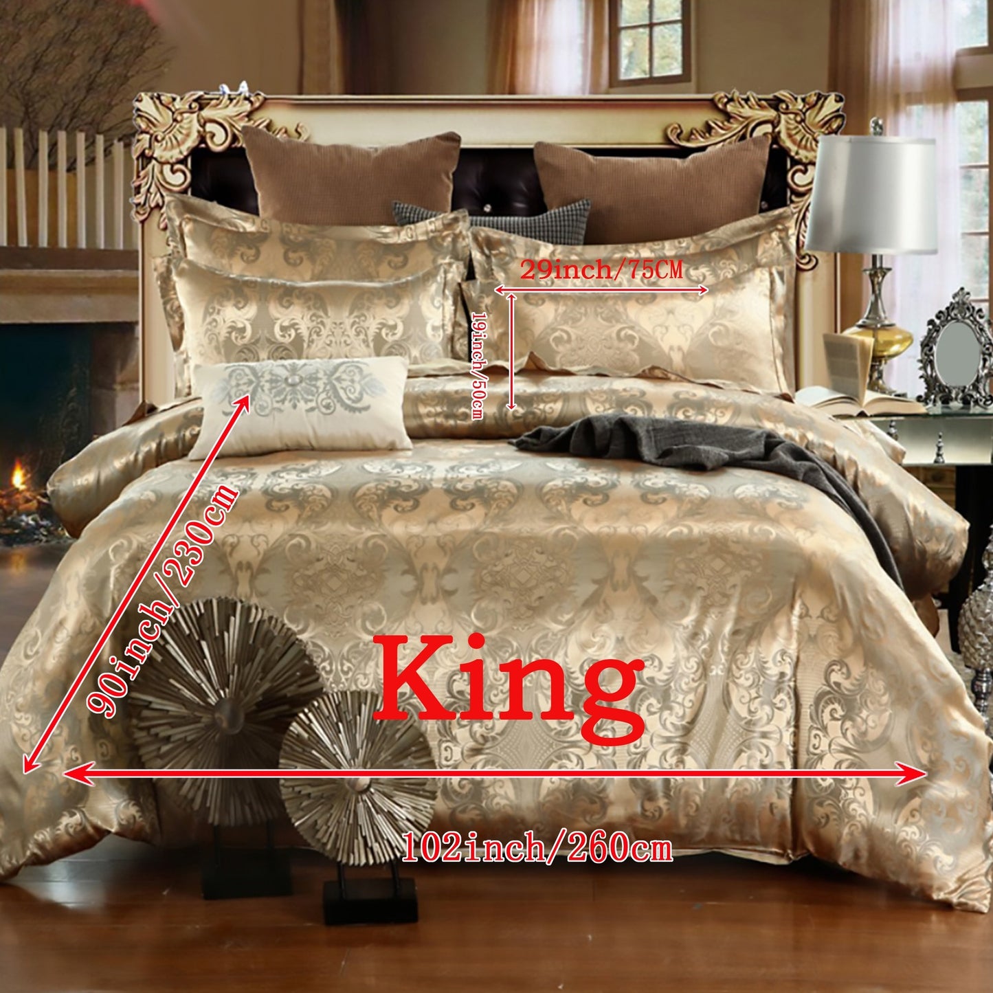 3 piece set includes a luxurious jacquard golden duvet cover and pillowcases, designed for ultimate comfort in your bedroom or guest room. Set includes 1 duvet cover and 1 or 2 pillowcases, core not included.