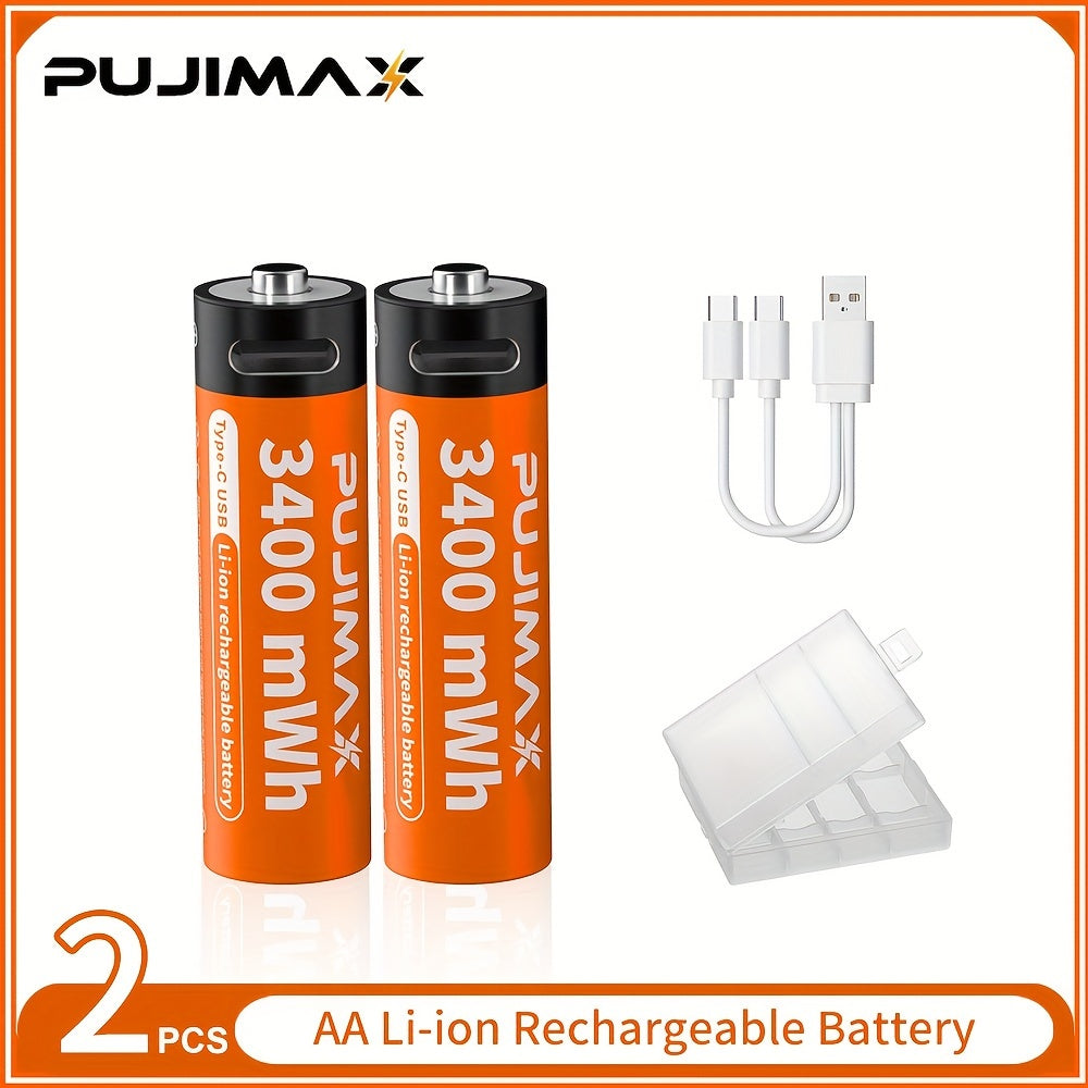 PUJIMAX 1.5V AA 3400Mwh and AAA 1100Mwh Lithium Batteries with Type-C Charging Port.