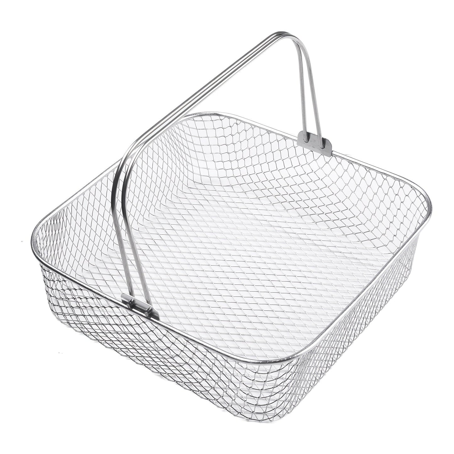 Experience the convenience of the 1-piece URTUE Stainless Steel Air Fryer Basket - square mesh design with a convenient carry handle. This breathable accessory is perfect for air frying and is safe for use in ovens and with food contact. No electricity