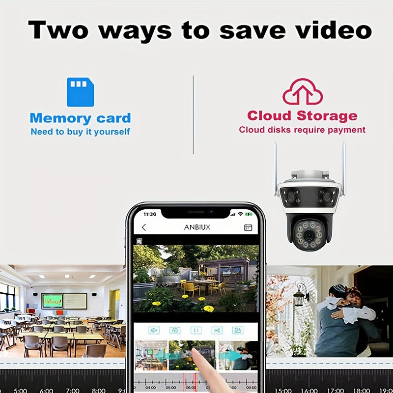 Outdoor Surveillance Camera with Smart WiFi Technology, Multi-Lens Design, Convenient Smartphone Control, Night Vision Capabilities, and Two-Way Audio - Ideal for Enhancing Home Security (SD Card Sold Separately)