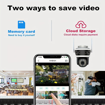 This surveillance camera features 1080p HD resolution, WiFi connectivity, night vision, two-way audio, motion detection, smartphone app control, and USB power. It has an irregular shape and does not require a battery, making it ideal for home security.