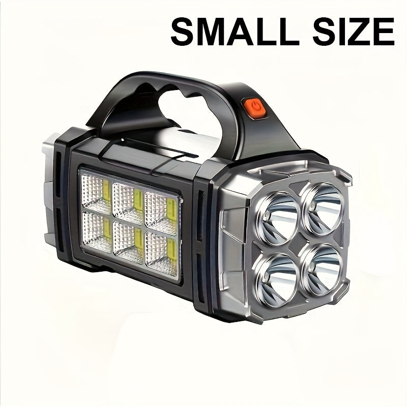 Portable, dual rechargeable, ultra-bright LED searchlight for outdoor adventures.