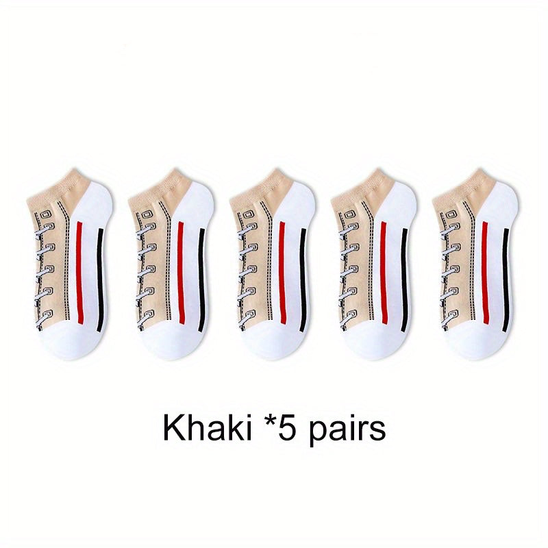 Men's fashion shoe pattern sports casual cotton socks, 5 pairs.