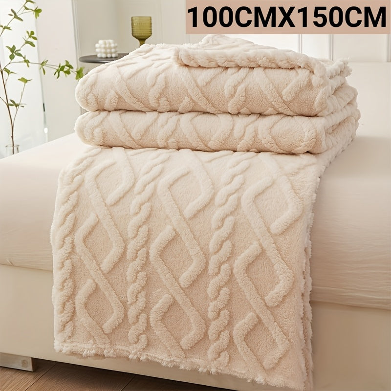 Hand Wash Only Lamb Fleece Blanket with Non-woven Coral Fleece Plush Thick Warm 3D Geometric-Pattern - Soft Cozy Flannel Throw Perfect for All Seasons. Featuring Contemporary Style Multifunctional design for Bed, Couch, or Travel. Made of 100% Polyester.