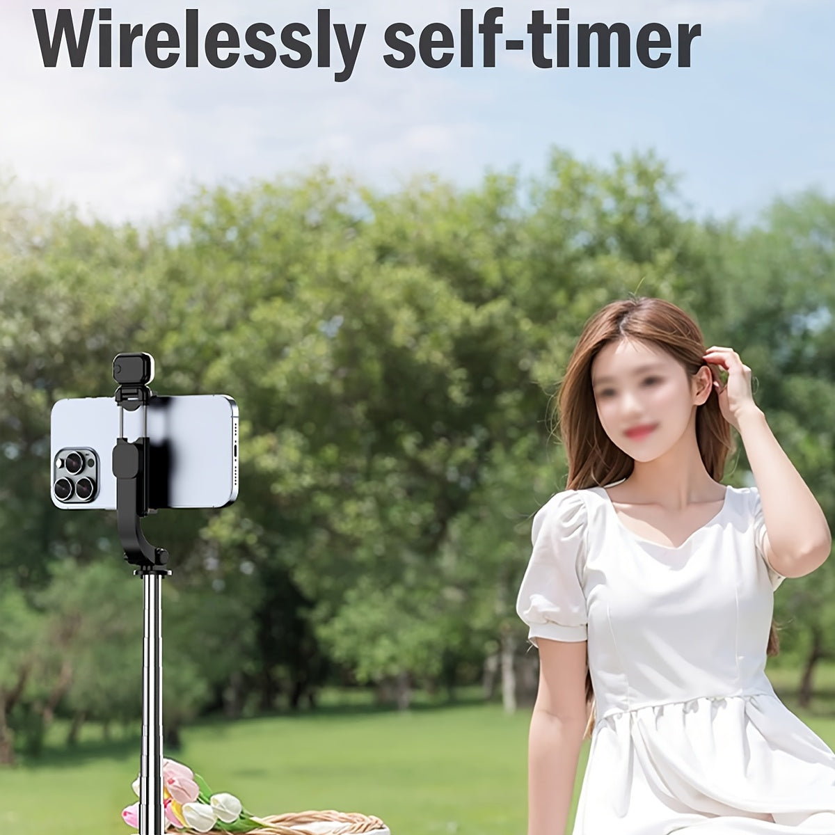 Compact selfie stick with tripod, wireless remote, fill light, and aluminum alloy construction. Compatible with iPhone 14 Pro Max/13/12/11 & Android smartphones, perfect for travel