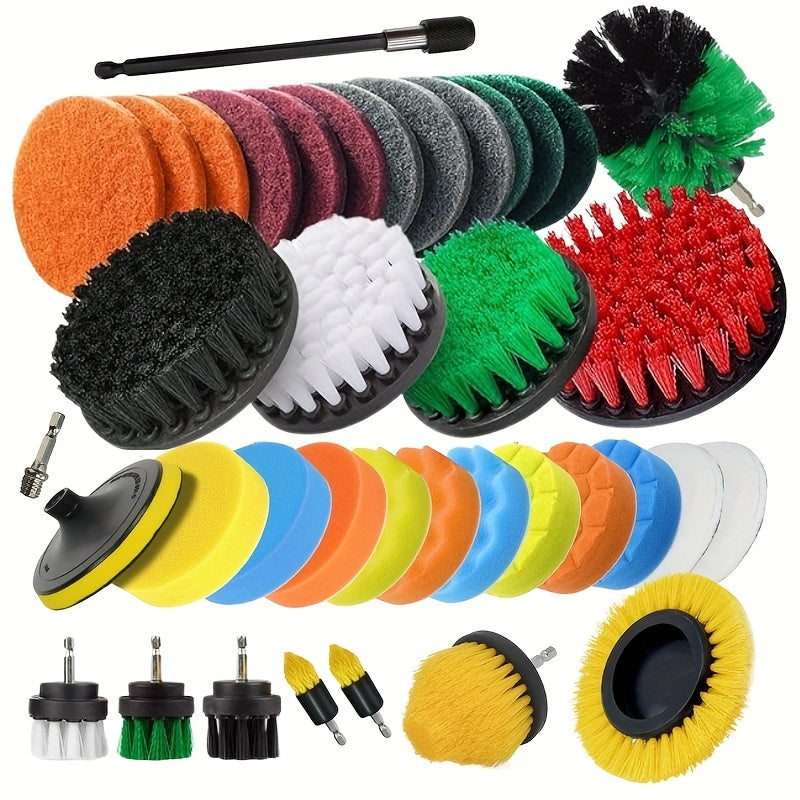 37-piece Drill Brush Attachment Set - Multipurpose Electric Cleaning Kit for Bathrooms, Kitchens, Cars, Glass & More - Sturdy Plastic, Conveniently Portable Design