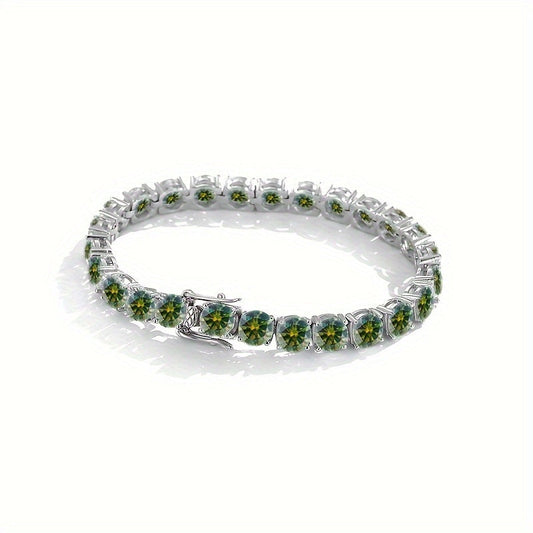 Luxurious 925 Sterling Silver Hip Hop Tennis Wristband with Deep Green Moissanite, Perfect Daily and Vacation Accessory for Men and Women. Ideal Gift for Christmas, Valentine's Day, Mother's Day, or Anniversaries. 17g Weight.