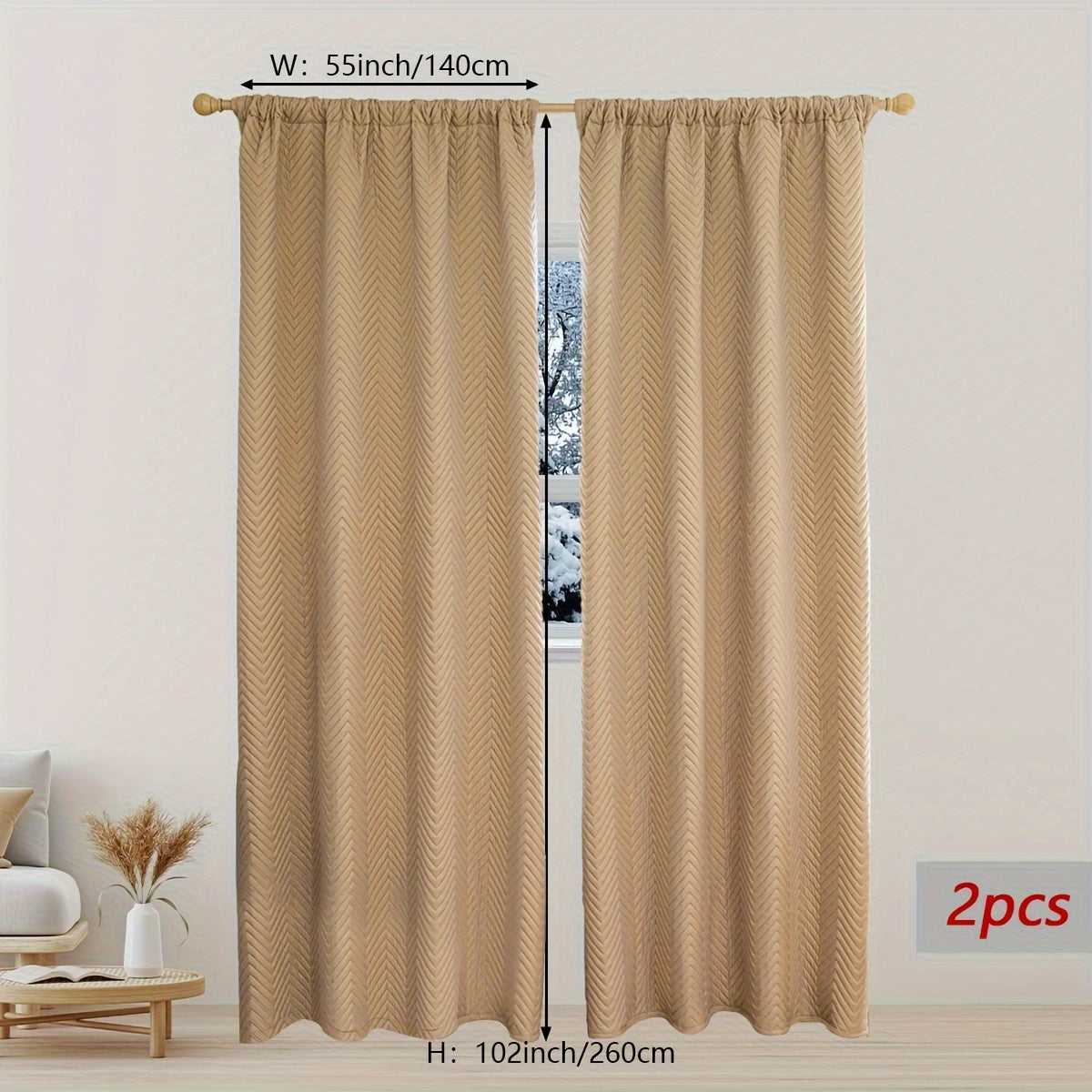 Stay warm and cozy this winter with our 2-piece set of thick curtains. These soundproof and windproof blackout drapes feature a stylish geometric twill weave and are made from 100% polyester. They are designed with a rod pocket and can also be hung using