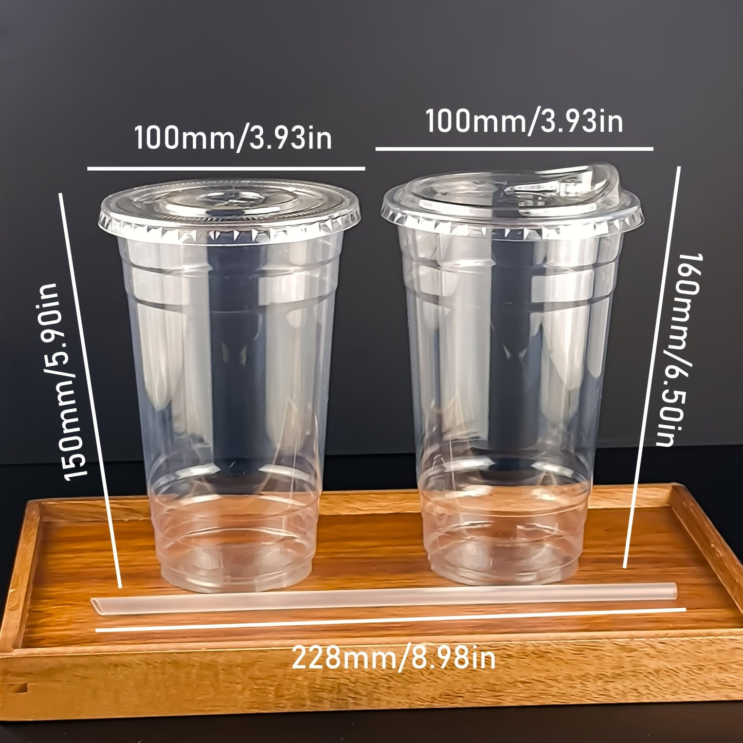 Get 25 sets of 24oz clear plastic cups with lids and straws, made from PET material. These cups are perfect for iced coffee and cold drinks, great for summer, outdoor events, and on-the-go drinkware.