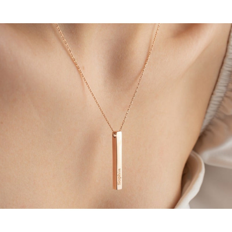 Custom 4-Sided Bar Necklace for Women, Made of 18K Gold Plated Stainless Steel, 3D Personalized Name Pendant, Chic & Elegant Design, Perfect for Everyday or Special Occasions, Great Christmas Present for Mom