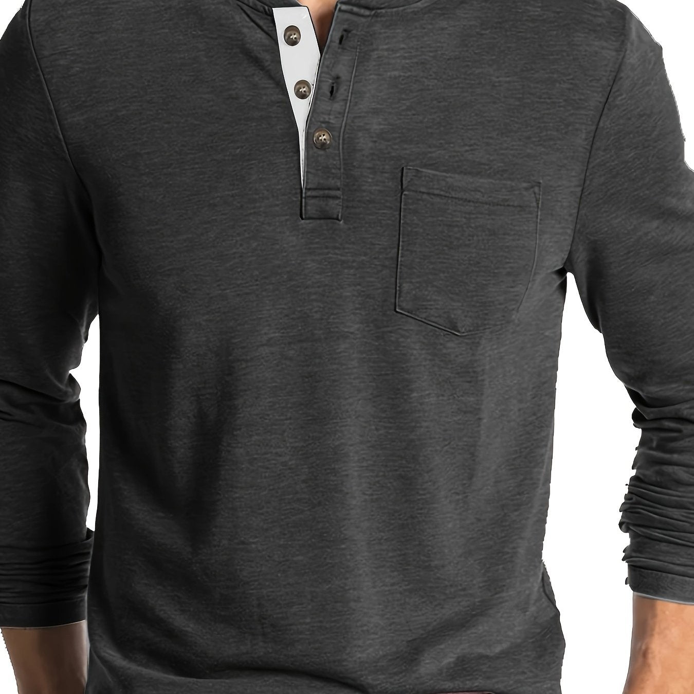 Men's olive green Henley shirt in big & tall sizes, perfect for outdoor activities. Casual, comfy, with stretch and long sleeves.