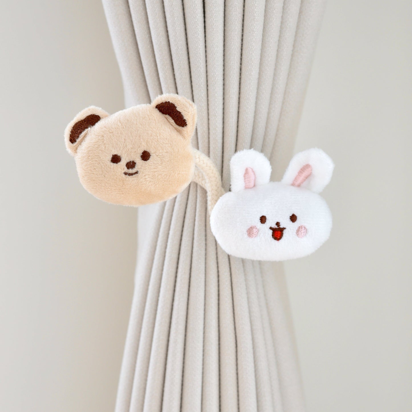 Adorable Korean Cartoon Curtain Tie featuring Little Bear and Rabbit, perfect for Children's Room Decoration. Decorate with this Creative Ribbon Buckle to add a touch of Cutness to your curtains!