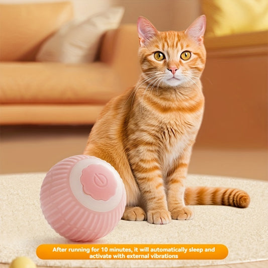 Rechargeable, USB-powered cat toy with automatic rolling ball and teaser stick for indoor cats.