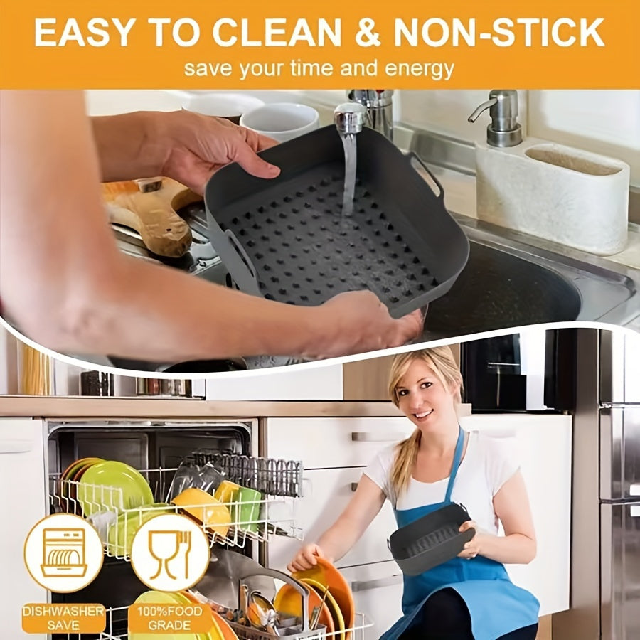 Get 1 piece or a set of 3 pieces of WIEZ Silicone Air Fryer Liners, measuring 19.56cm square. These reusable baking trays are food-safe oven accessories and essential kitchen gadgets for healthy cooking.