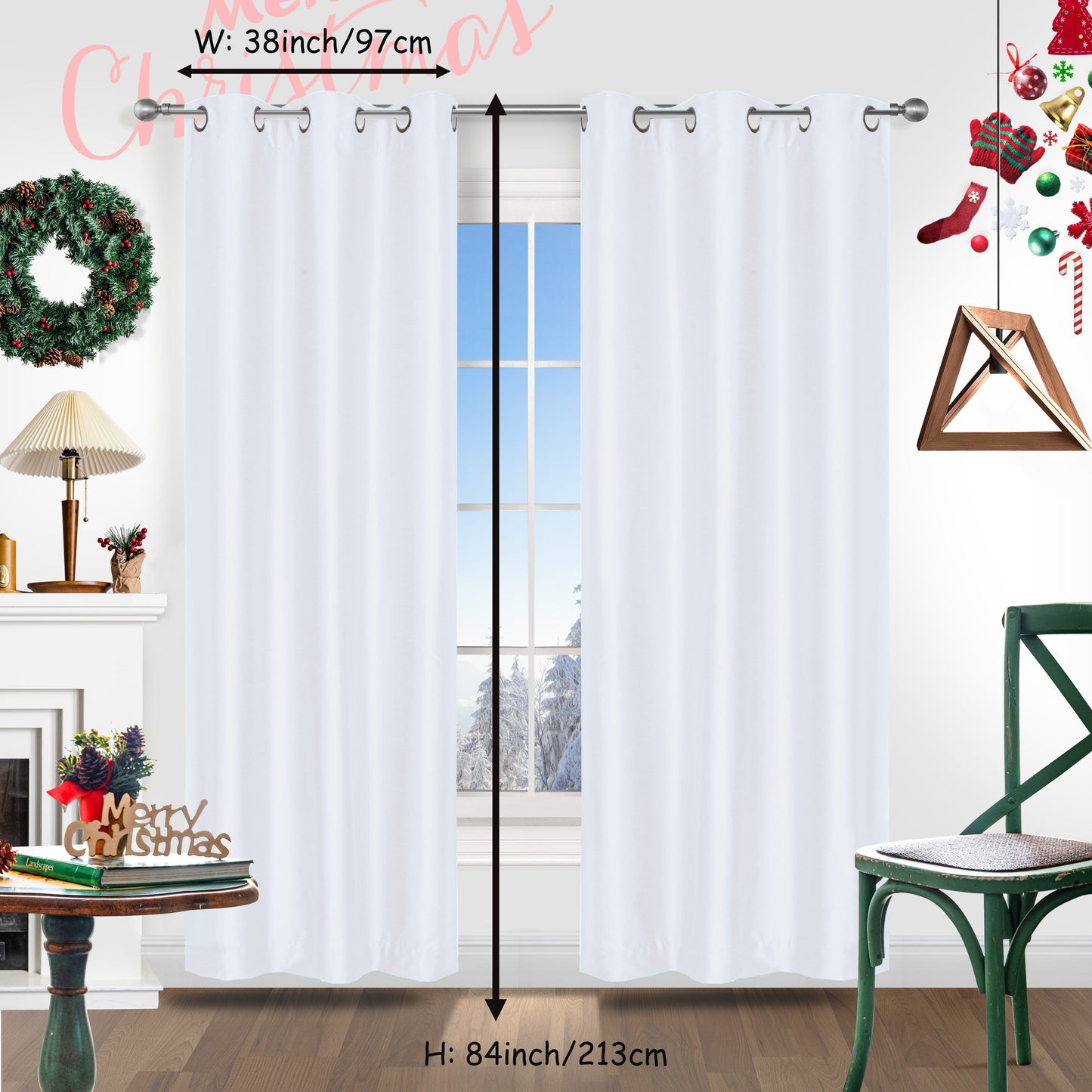 Add a festive touch to your space with 2 pieces of red Christmas curtains. These curtains are made of faux silk with a grommet top design, providing both style and functionality. Perfect for living rooms, bedrooms, offices, kitchens, and studies, these