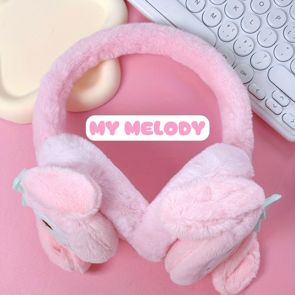 Stay warm and cozy this winter with Sanrio's adorable Kuromi & Cinnamon My My Melody Plush Earmuffs! These retractable earmuffs in pink, white, and purple feature a durable and cute kawaii design that is perfect for the cold weather. They make a