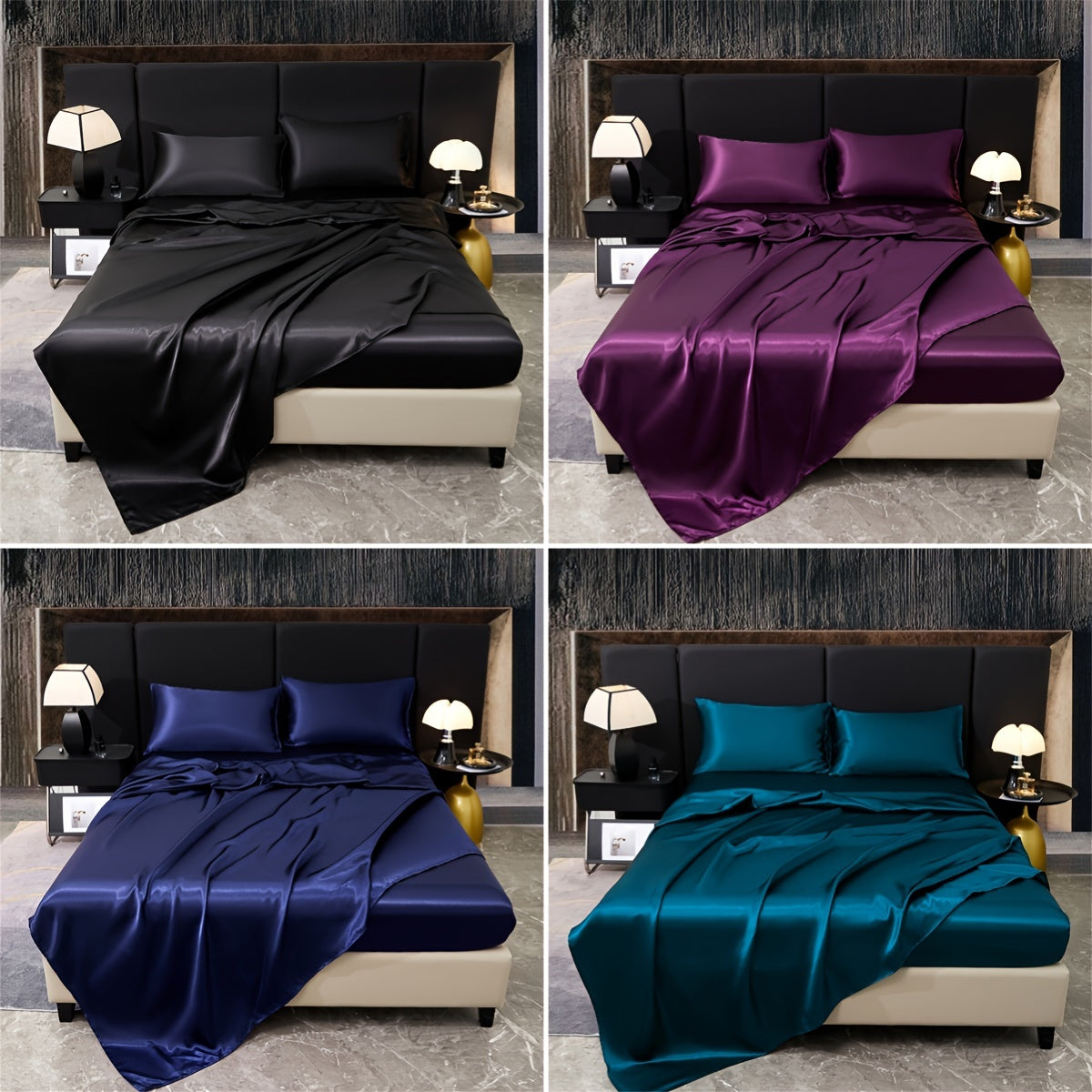 Indulge in the opulence of our 4-piece 80g Light Luxury Silky Satin Bedding Set. This set includes 1 Fitted Sheet, 1 Flat Sheet, and 2 Pillowcases, perfect for elevating your home bedroom, guest room, or hotel. Experience the ultimate in quality and