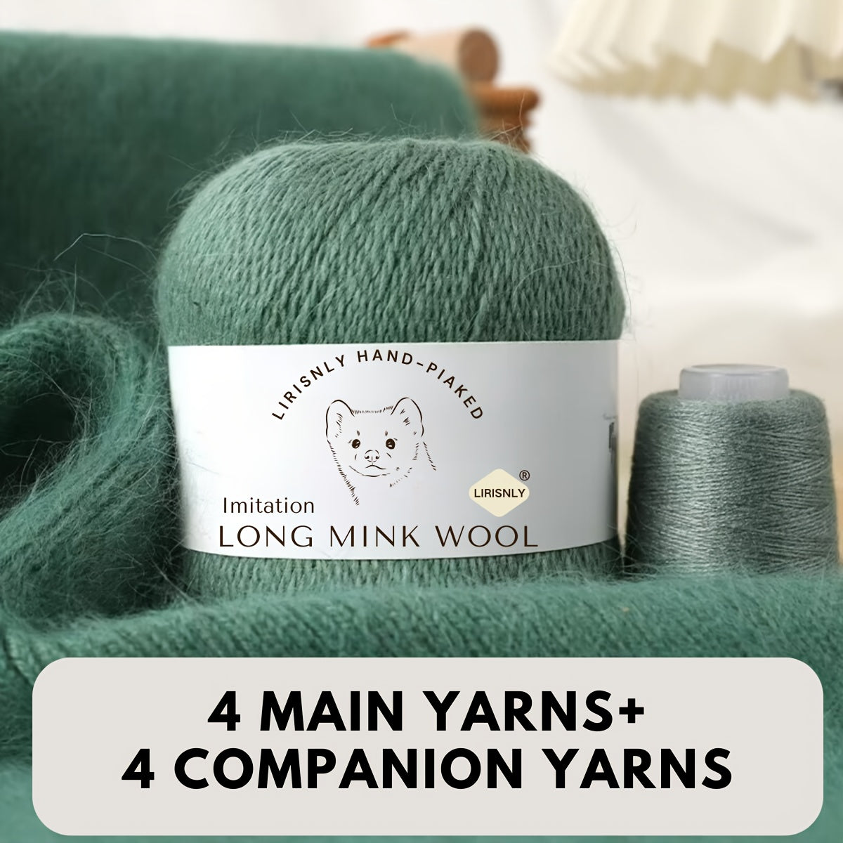 4pcs of faux mink wool and long wool totalling 280g, with 50g faux mink wool and 20g companion thread each. Skin-friendly and warm, suitable for knitting scarves, sweaters, hats, etc.