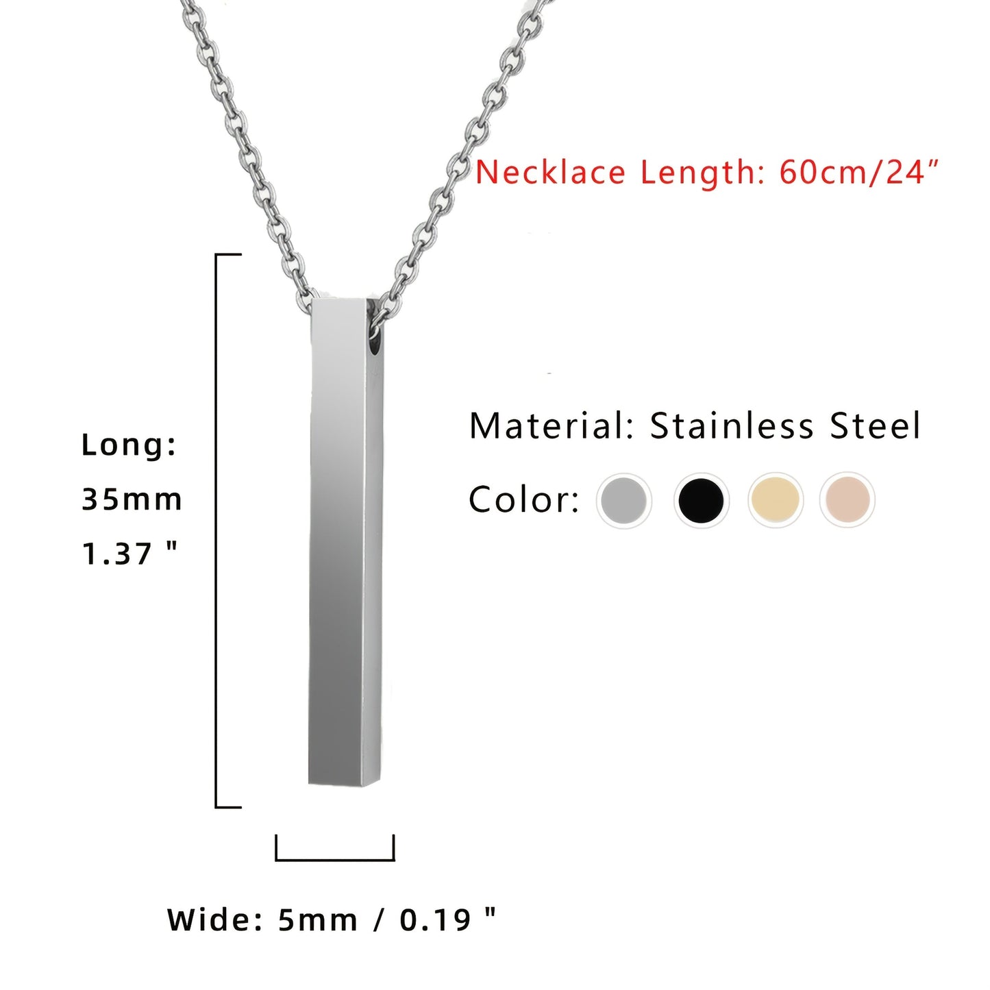 Customized Engraved Name Necklace - 3D Square Pendant available in Silvery, Golden, Rose Golden, and Black Stainless Steel. A sleek and stylish accessory perfect for women's daily wear or as a thoughtful gift. Personalized just for you, this necklace is