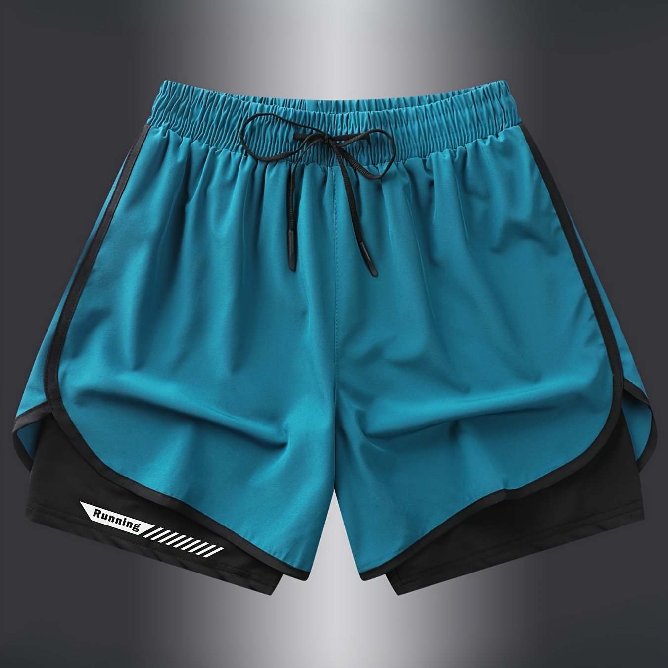 Quick-dry athletic shorts for men with liner are lightweight, breathable, and stretchy, made from a polyester blend that is machine washable.