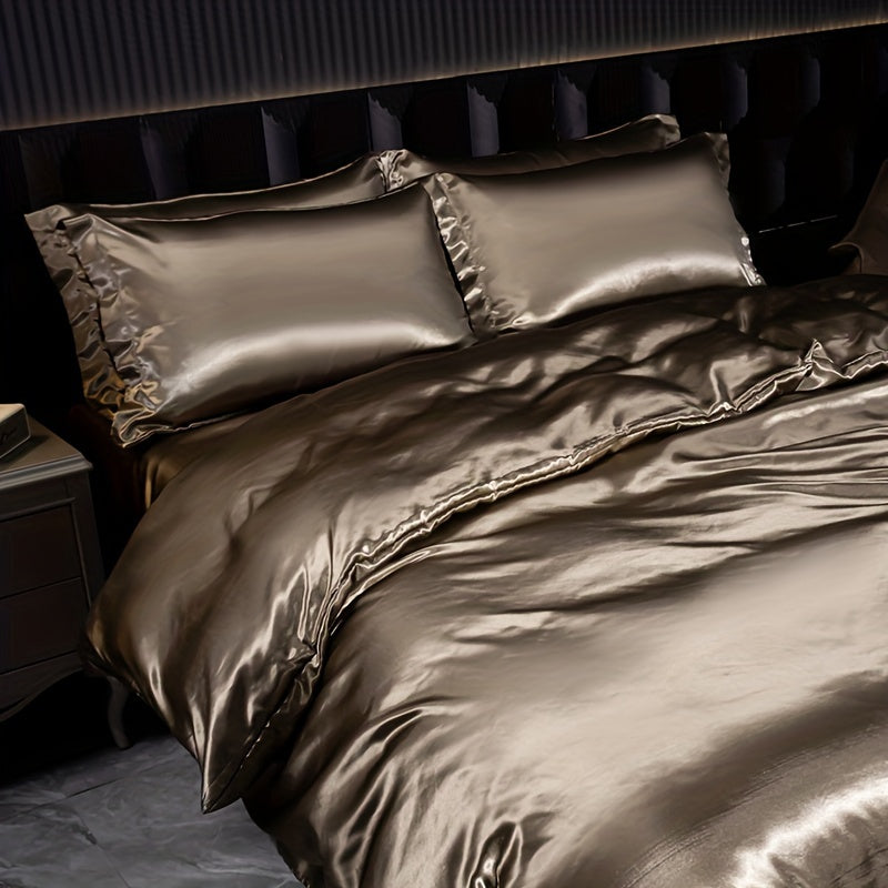 Luxurious 4-piece Satin Bedding Set with zip closure - perfect for home, guest rooms, and hotels.