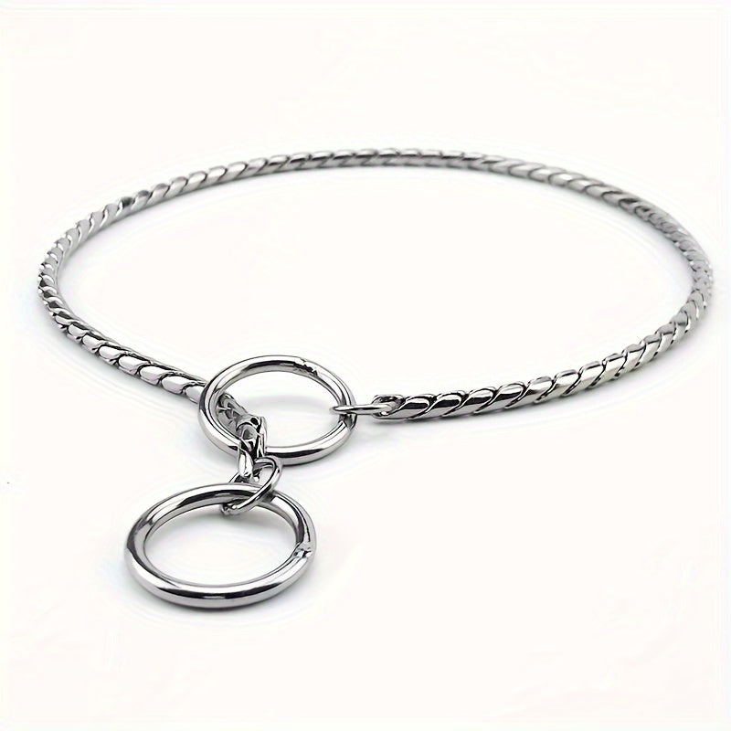 Durable stainless steel choke chain collar for dogs, ideal for training and walking. Hand-wash only.