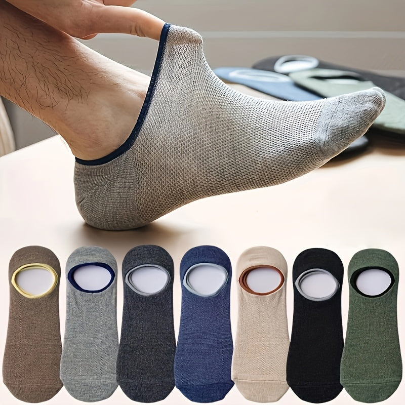 7 pairs of invisible thin mesh color matching silicone non-slip boat socks for men in spring and summer.