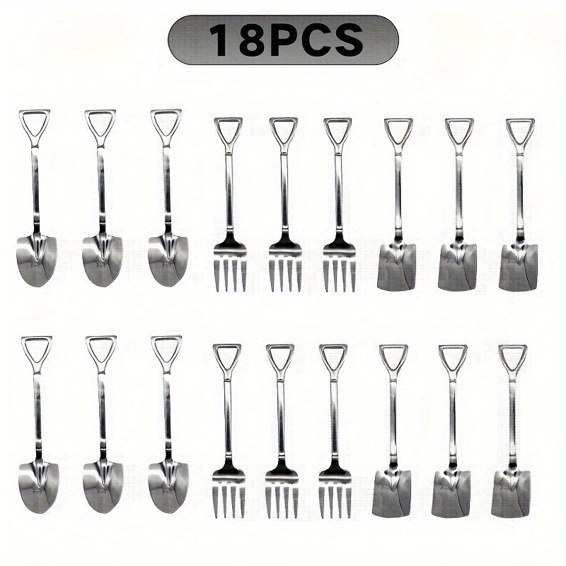 Set of 9/18 6.1-inch mini dessert spatulas and forks, consisting of 3/6 spatulas, 3/6 pointed spoons, and 3/6 stainless steel forks. Perfect for family gatherings, restaurants, and cafes. Includes mixing spoons, espresso spoons, cake spoons, dessert