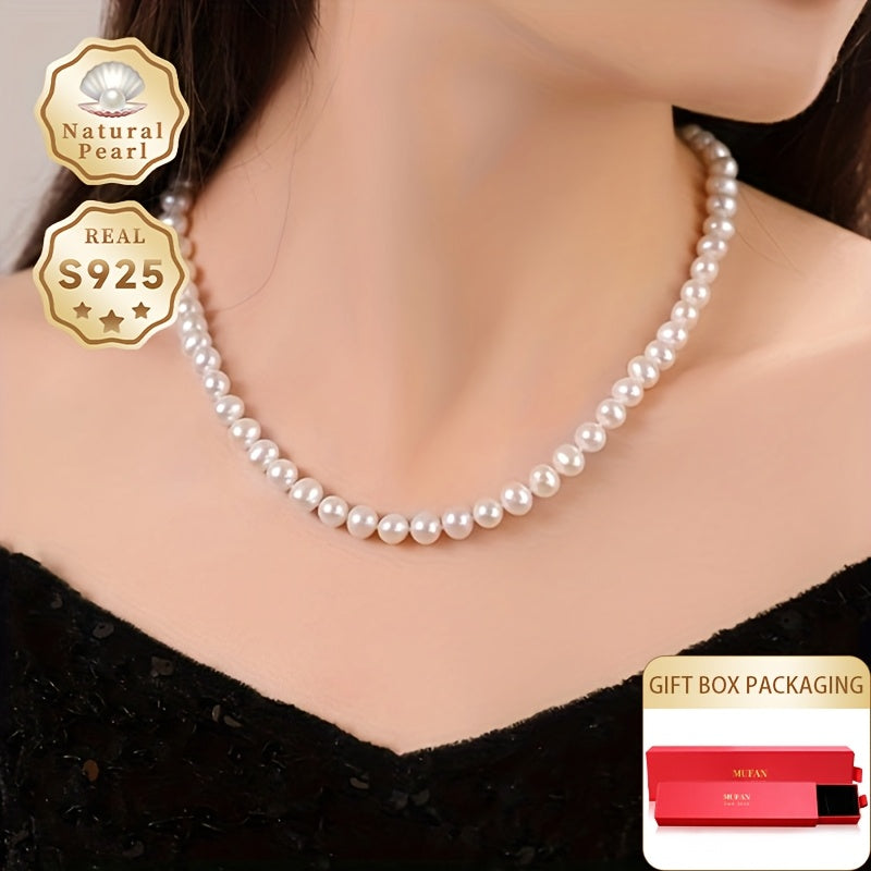 Luxurious and elegant, the MUFAN Freshwater Pearl Necklace is a stunning piece for women. Featuring genuine S925 silver clasp and 6-7mm round pearls, it is the perfect accessory for both daily wear and special occasions. This June birthstone necklace