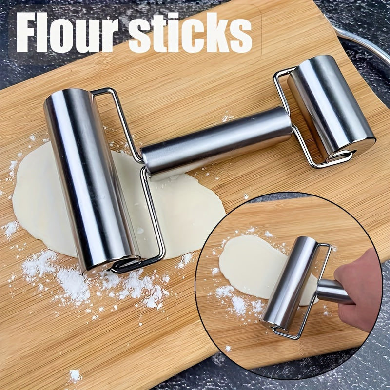 Double-sided Stainless Steel Rolling Pin - Versatile T-Shaped Tool for Baking, Dumpling Making, and More in Kitchens and Restaurants