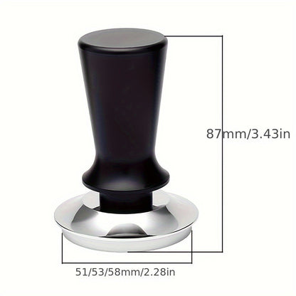 Calibrated Espresso Tamper with Spring Aluminum Handle and Stainless Steel Flat Base - 1pc in 51/53/58mm sizes, includes Coffee Mat