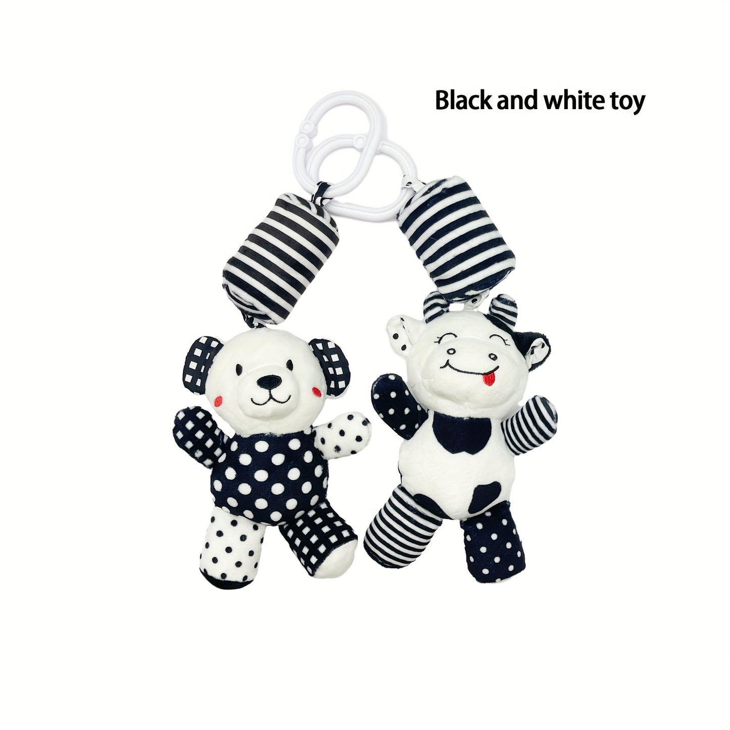 Baby Black and White Wind Chime Bed Decoration, Car Pendant for Newborns, Plush Baby Rattle, Visual Training Bell for 0-1 Year Olds, Early Education Christmas and Halloween Gift.